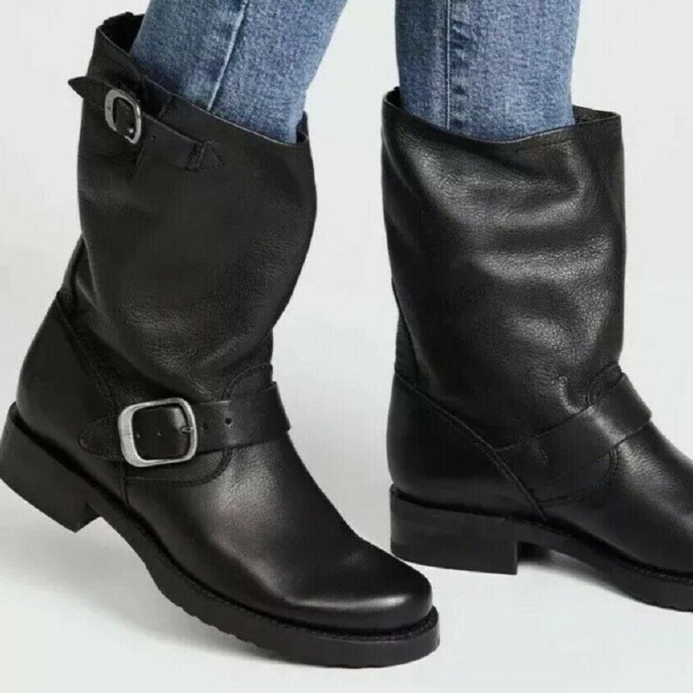 Frye "Veronica" leather biker boots, size 9